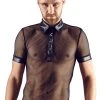 Svenjoyment Hemd Aus Netz Und Wetlook, Mit Polokragen