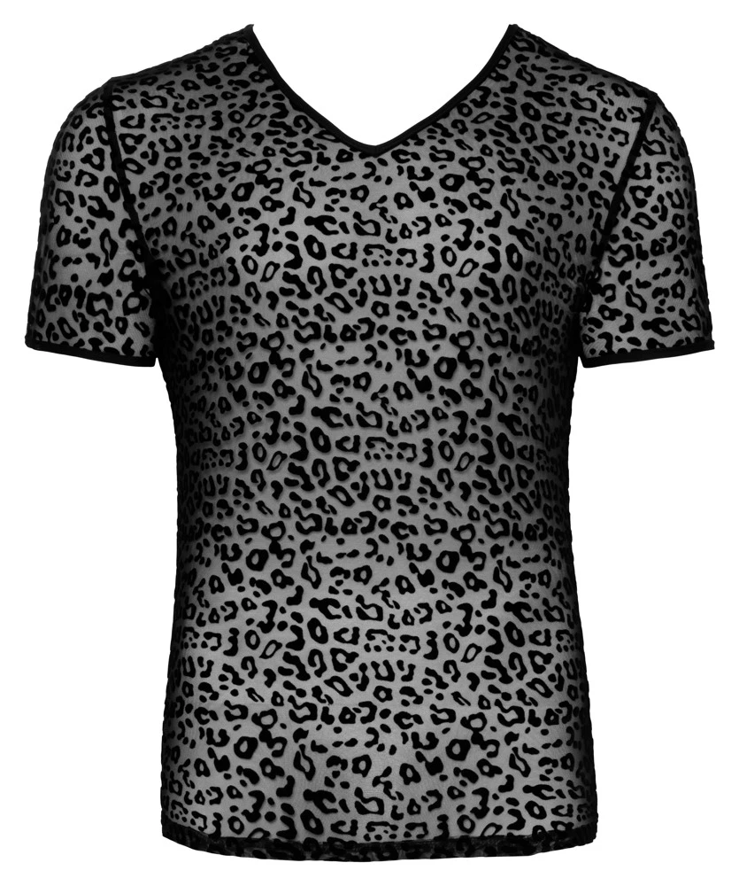 Noir Shirt Aus Feinem Powernet Mit Leo-Samtflockprint – Bild 4