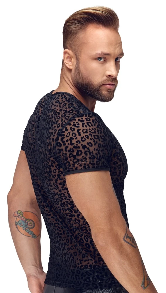 Noir Shirt Aus Feinem Powernet Mit Leo-Samtflockprint – Bild 3