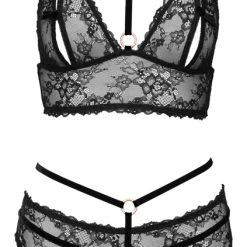 Abierta Fina Bralette Plus Straps-Slip Aus Spitze Mit Samtdetails, Strapse Abnehmbar