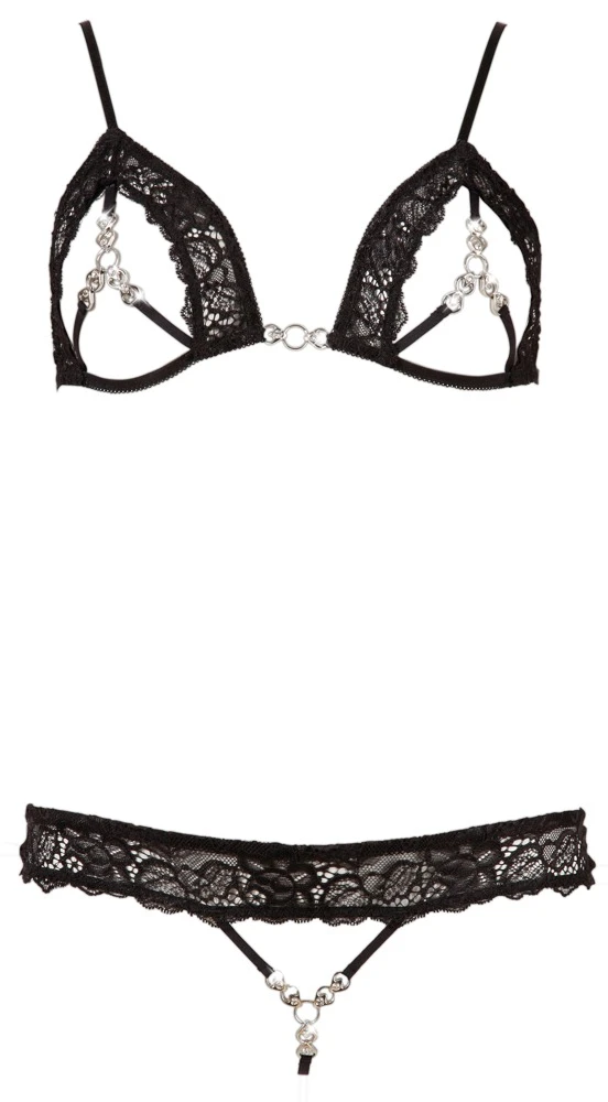 Abierta Fina BH Plus String, Aus Spitze Mit Funkelnden Strasselementen