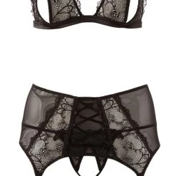 Cottelli Curves 3-teiliges Strapsset, Ouvert, Aus Blütenspitze Mit Zierschnürung