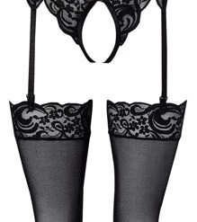 La Finesse DESSOUS 4-teiliges Strapsset Aus Spitze Mit BH Zum Binden Und Slip Ouvert