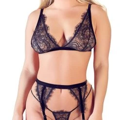 Cottelli Lingerie 3-teiliges Straps-Set Aus Edler Eyelash-Spitze