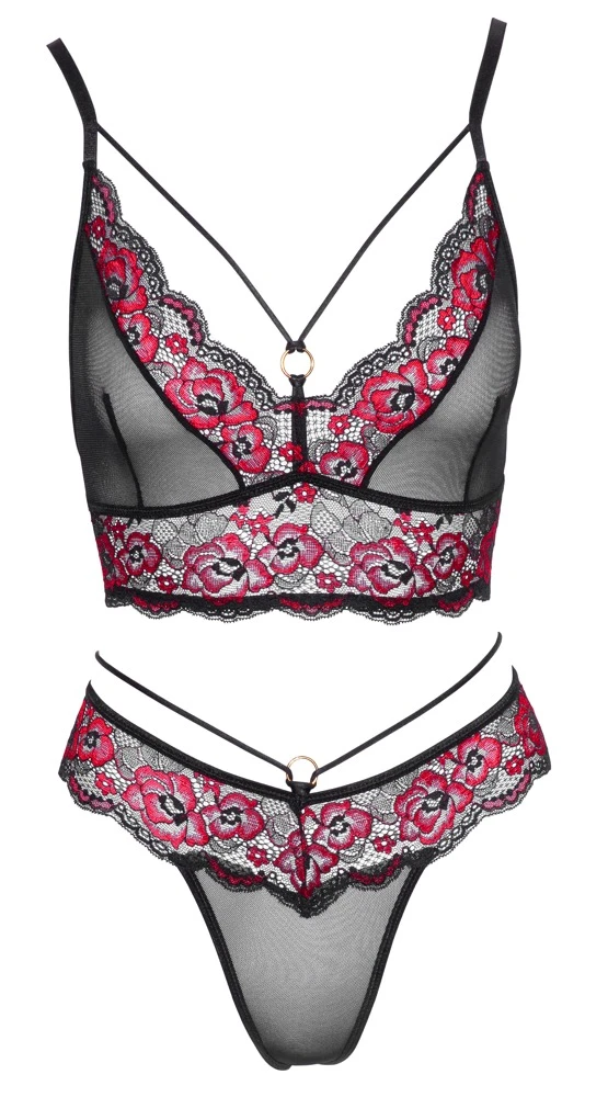 Cottelli Lingerie BH Plus String Mit Zweifarbigen Spitzeneinsätzen