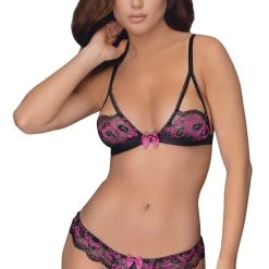 Cottelli Lingerie BH Plus Slip Ouvert, Aus Weicher 2-farbiger Spitze