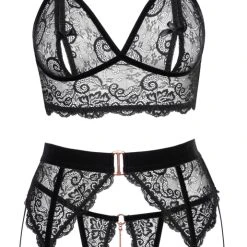 Abierta Fina 3-teiliges Straps-Set Aus Spitze Mit Samtdetails