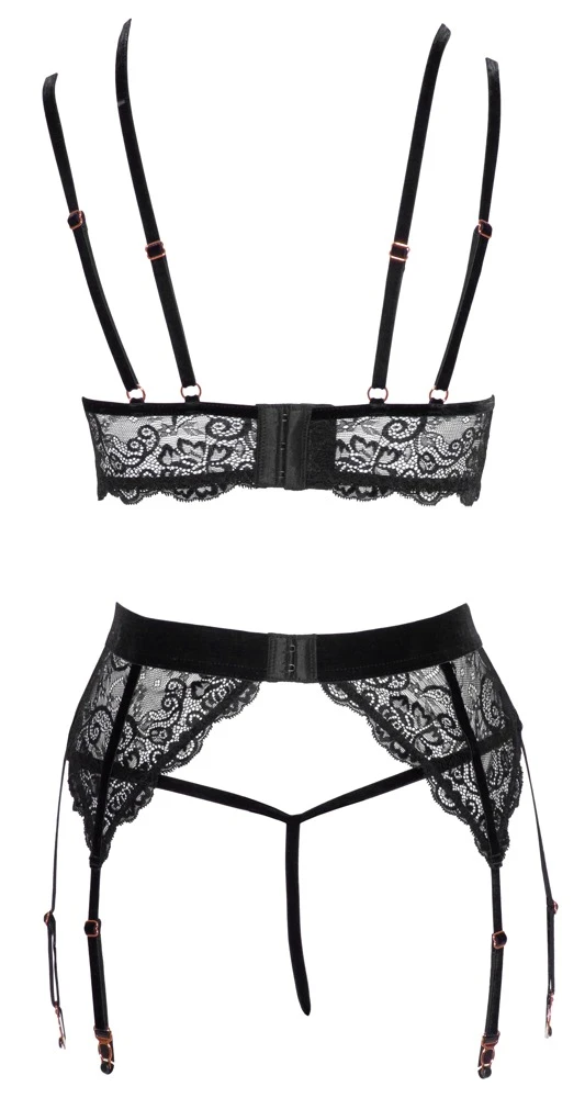 Abierta Fina 3-teiliges Straps-Set Aus Spitze Mit Samtdetails – Bild 2