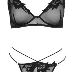 Cottelli Lingerie BH Plus String, Aus Powernet Mit Edlen Stickerei-Applikationen