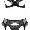 Passion 3-teiliges Straps-Set „Kerria“ Aus Powernet Und Spitze Mit Verspielten Volants