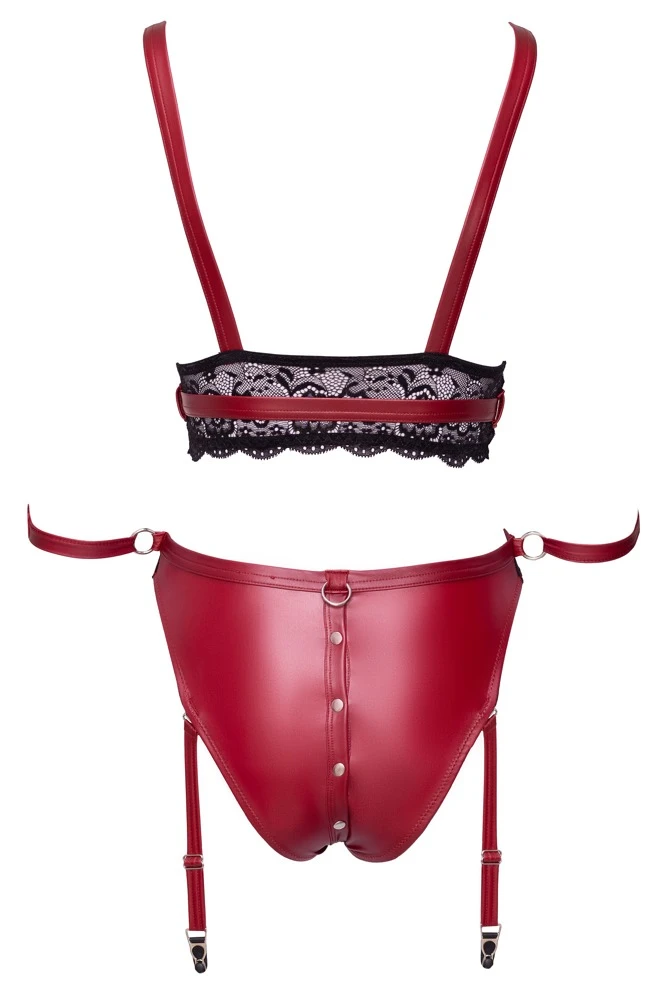 Cottelli Bondage Bralette Plus Straps-Slip, Edler Mattlook Mit Spitze, Strapse Abnehmbar – Bild 6