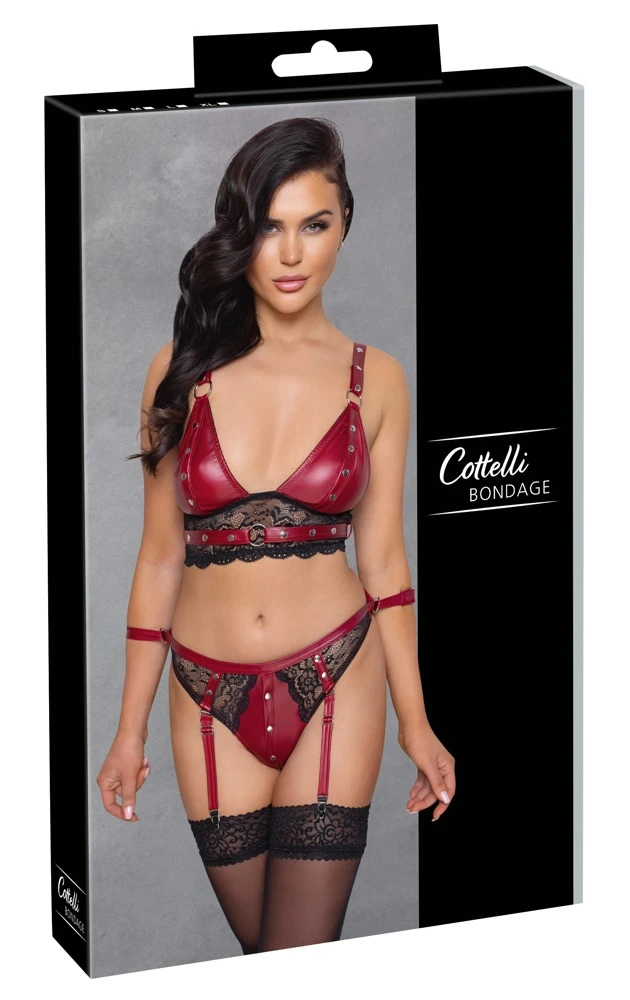 Cottelli Bondage Bralette Plus Straps-Slip, Edler Mattlook Mit Spitze, Strapse Abnehmbar – Bild 7