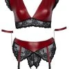 Cottelli Bondage Bralette Plus Straps-String Ouvert Im Edlen Mattlook Mit Spitze