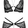Abierta Fina Bralette Plus Straps-String Ouvert Aus Spitze Mit Samtdetails