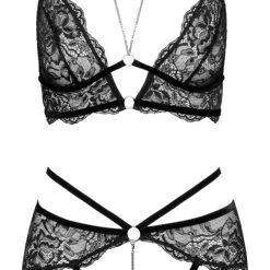 Abierta Fina Bralette Plus Straps-String Ouvert Aus Spitze Mit Samtdetails