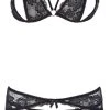 Cottelli Lingerie 3-teiliges Straps-Set, Ouvert, Mit Blütenspitze