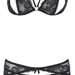 Cottelli Lingerie 3-teiliges Straps-Set, Ouvert, Mit Blütenspitze