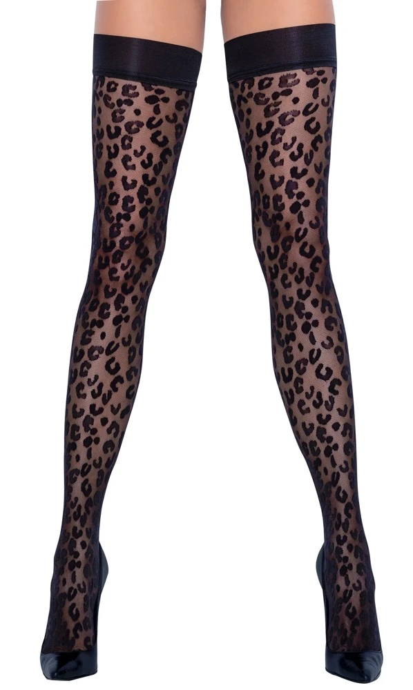 Cottelli Legwear Halterlose Stru00fcmpfe Im Leo-Look, Oeko-Tex Zertifiziert