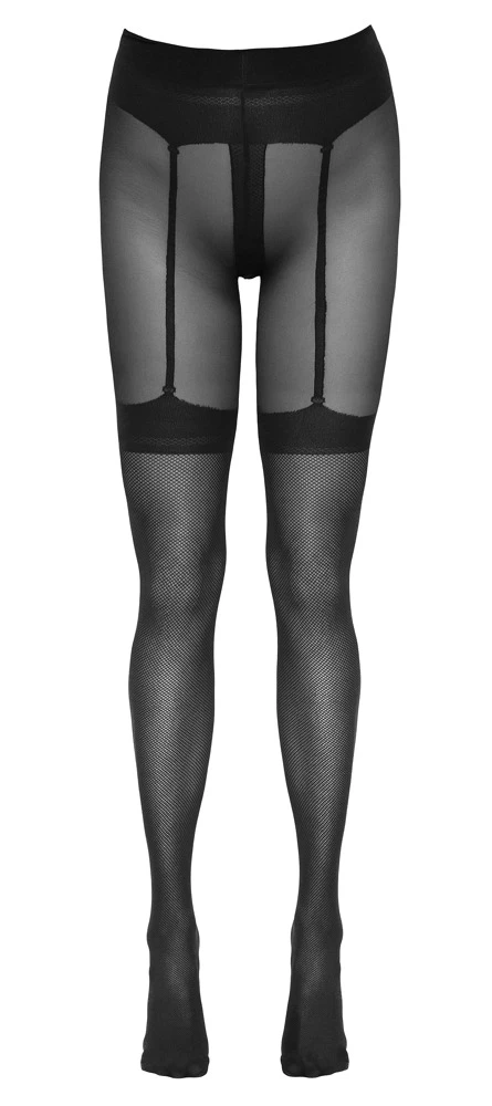 Cottelli Legwear Strumpfhose Ouvert In Strapsgurt-Optik Aus Feinem Netzmaterial