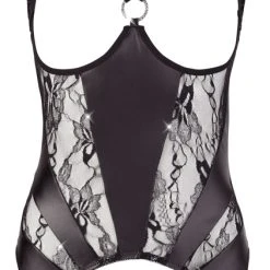 Abierta Fina Strapshemd Plus String Ouvert, Mit Strass-Ring Vorne