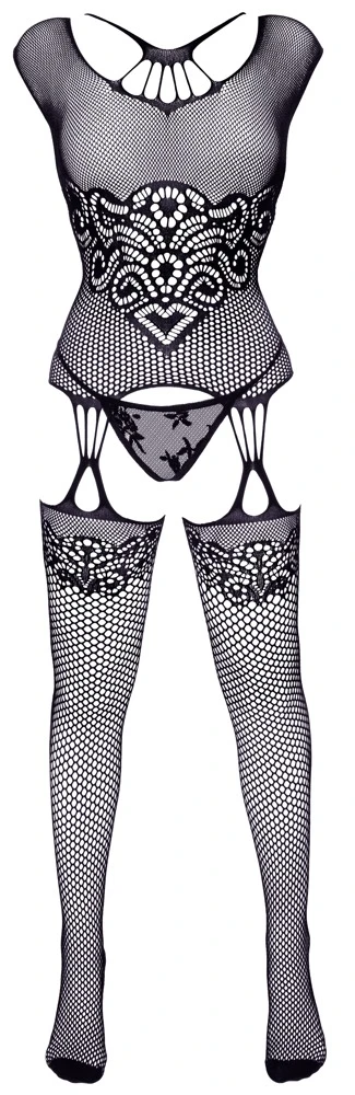 NO:XQSE Strapshemd Plus String, Mit Angewebten Naht-Strümpfen, Eingewebte Ornamente