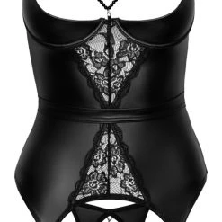 Abierta Fina Strapshemd Plus String Ouvert, Edler Mattlook Mit Spitzeneinsätzen Vorne