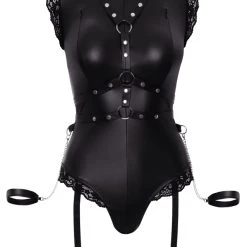 Cottelli Bondage Body Mit Strapsen, Harness Und Handfesseln, Alles Abnehmbar
