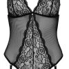 Cottelli Lingerie Body Ouvert Mit Abnehmbaren Strapsen, Powernet Und Spitze Im Mix
