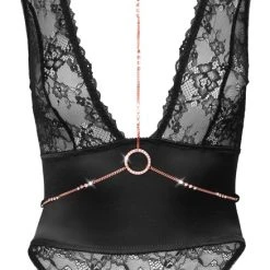 Abierta Fina Body Ouvert Mit Halsband Und Strassketten, Alles Abnehmbar