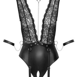 Cottelli Bondage Body Ouvert Mit Strapsen, Spitze Und Mattlook, Gürtel Mit Strapsen Abnehmbar