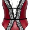 Abierta Fina Body Ouvert Mit Strapsen, Edler Roter Mattlook Mit Schwarzer Spitze