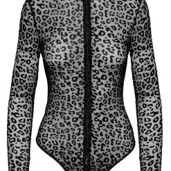 Noir Body Aus Powernet Mit Leo-Samtflockprint