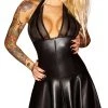 Noir Kleid Im Mix Aus Powerwetlook Und Powernet Mit Lack-Details