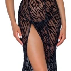 Noir Kleid Aus Elastischem Powernet Mit Samtflockprint In Tiger-Optik