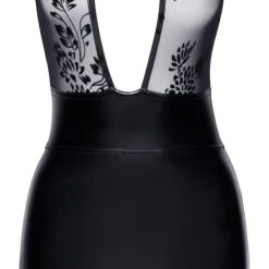 Noir Kleid Im Mattlook Mit Oberteil Aus Samtflockprint-Powernet