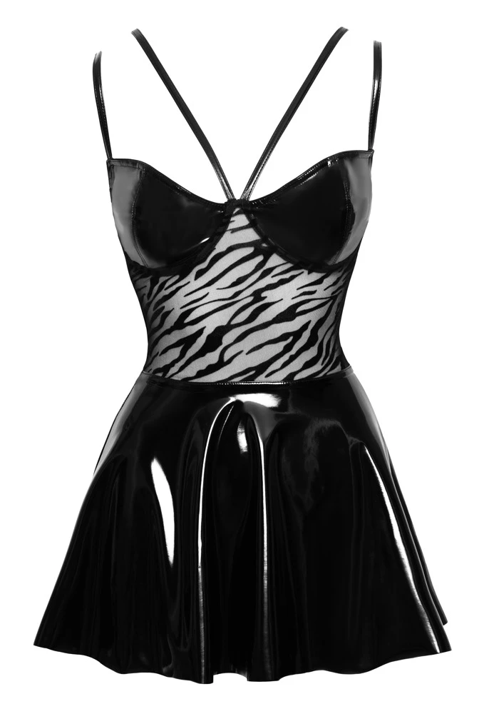 Noir Kleid Aus Lack Und Powernet Mit Tiger-Samtflockprint – Bild 4