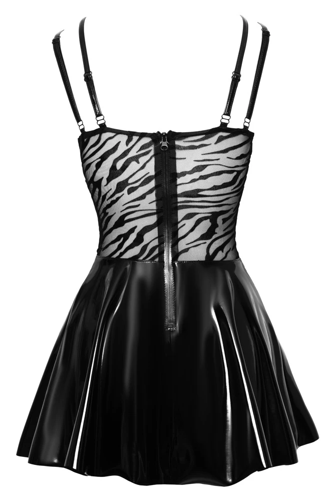 Noir Kleid Aus Lack Und Powernet Mit Tiger-Samtflockprint – Bild 5