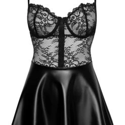 Noir Kleid Im Edlen Material-Mix