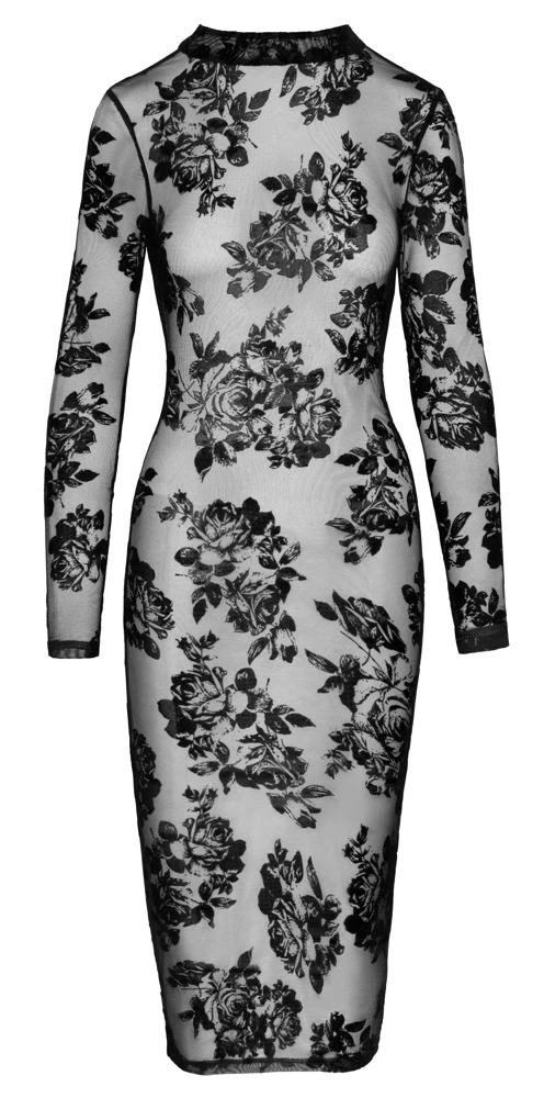 Noir Kleid Aus Stretchtüll Mit Floral-Samtflockprint – Bild 3