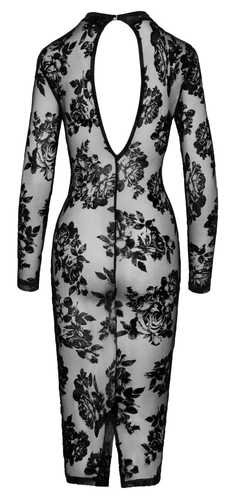 Noir Kleid Aus Stretchtüll Mit Floral-Samtflockprint – Bild 4