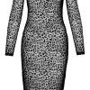 Noir Kleid Aus Powernet Mit Leo-Samtflockprint