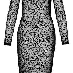 Noir Kleid Aus Powernet Mit Leo-Samtflockprint