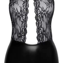 Noir Kleid Aus Zarter Spitze (Top) Und Edlem Powerwetlook (Rock)