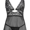 Cottelli Lingerie Babydoll Plus String Aus Powernet Und Spitze