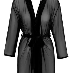 La Finesse DESSOUS Kimono, Semi-transparent, Mit Edlen Details Aus Samt Und Strass