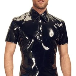 Black Level Shirt Aus Lack Im Polo-Style