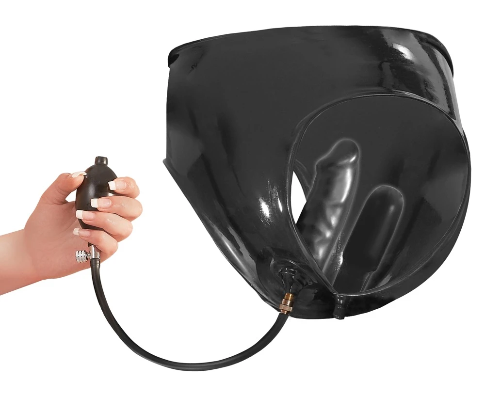 Late X Slip Aus Latex, Mit Integrietem Aufpumpbaren Doppel-Dildo